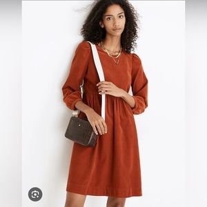 Madewell corduroy puff sleeve mini dress burnt orange size M